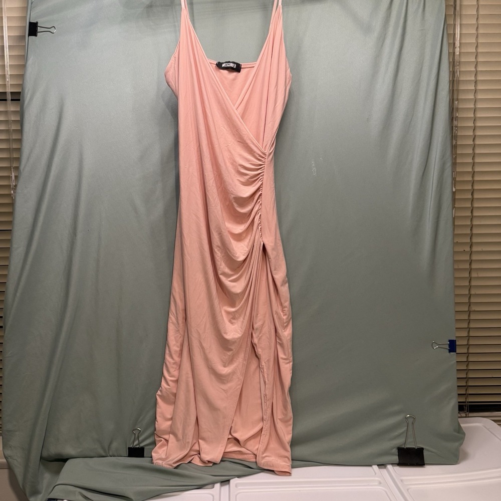 Misguided Pink Long Sleeveless Mock Neck Dress Womens Size 10 Stretch NYE
